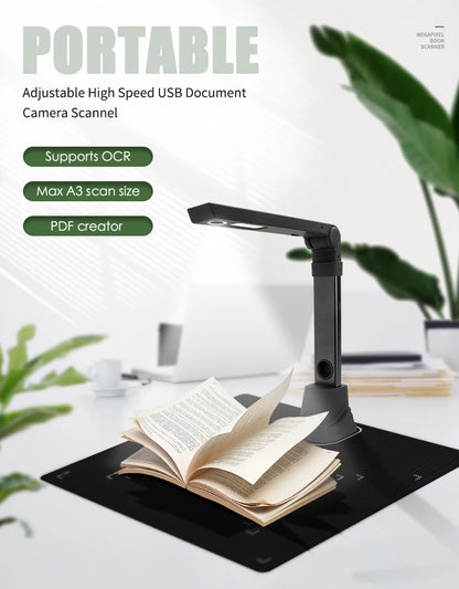 Scanner de livres NETUM T101 avec mise au point automatique, format A4/A3 maximum, OCR intelligent et lampe de bureau LED pour la maison ou le bureau. Idéal pour la famille et le bureau à domicile.