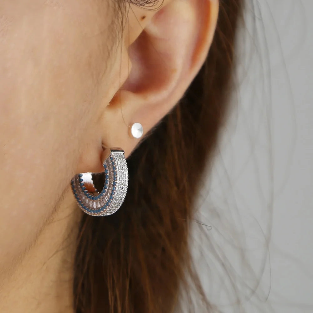 Promotion Rectangle Cubic Zirconia Turquoise Stone Luxury European Women Geometric Cz Hoop Earring