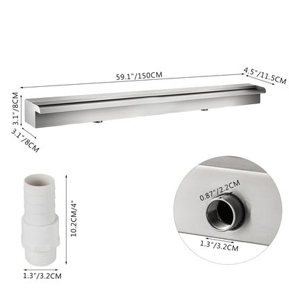 SucceBuy Waterfall Pool Fountain Stainless Steel Pipe Connector Spillway Garden Outdoor Pond Rectangular Swimming Pool Fountain