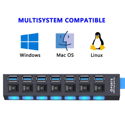 Hub USB 3.0, répartiteur USB 2.0, adaptateur secteur, multi-ports USB 4/7 avec commutateur, accessoires pour PC