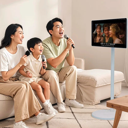 21.5 Inch White Indoor Android LED TV Smart Screen with Battery on Wheels Floor Standing Tablet Television