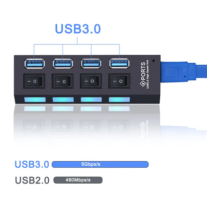Hub USB 3.0, répartiteur USB 2.0, adaptateur secteur, multi-ports USB 4/7 avec commutateur, accessoires pour PC