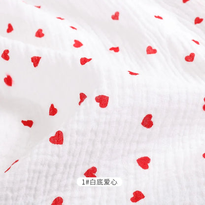 Soft Heart Print Cotton Sewing Fabric Crepe Double Layer Gauze Cloth Valentine's Day Diy Towel Material YHW300530