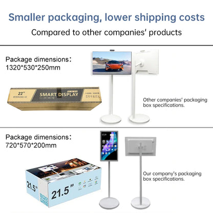 Téléviseur intelligent 32 pouces avec support, sans fil, rechargeable, pivotant et grand écran, idéal pour la salle de bain et la télévision interactive.