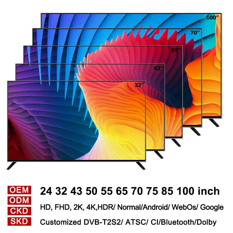 China Factory Direct Sales LED TV Backlight Televiseur Smart TV OEM 24-65" inch Television Android LED TV 32 inch