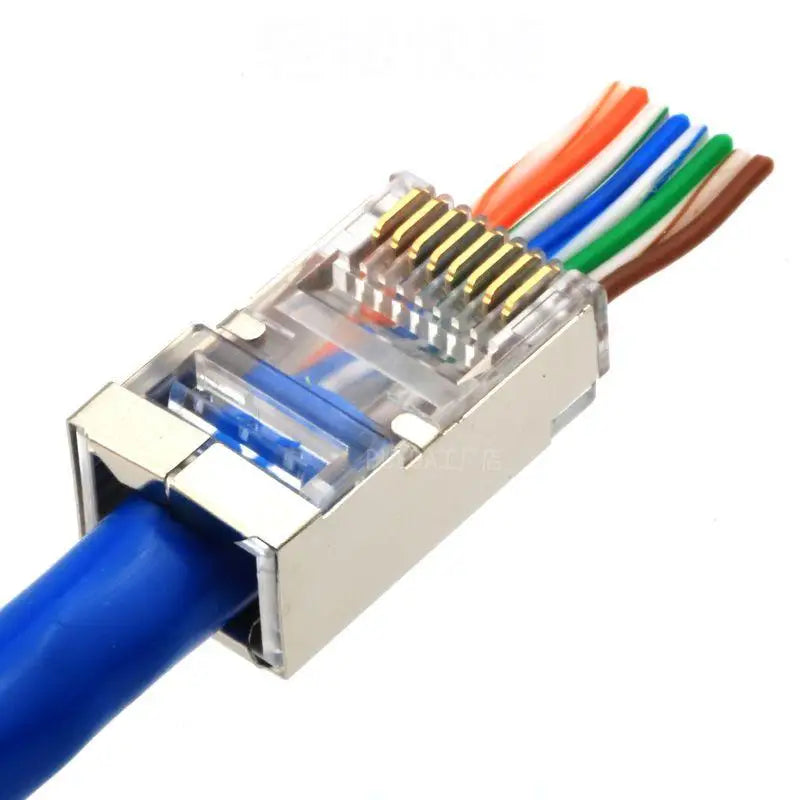 OULLX 6U RJ45 Connector Cat6 Jack FTP Gold Plated Pass Through Ethernet Cables Network RJ-45 Plug Cat5 Cat5e STP Shielded