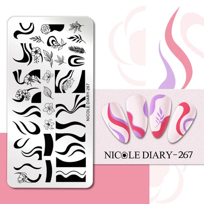 NICOLE DIARY Rose Flower Nail Stamping Plates Image Template Valentine's day Love Heart Printing Stencil Nail Art Manicure Tools