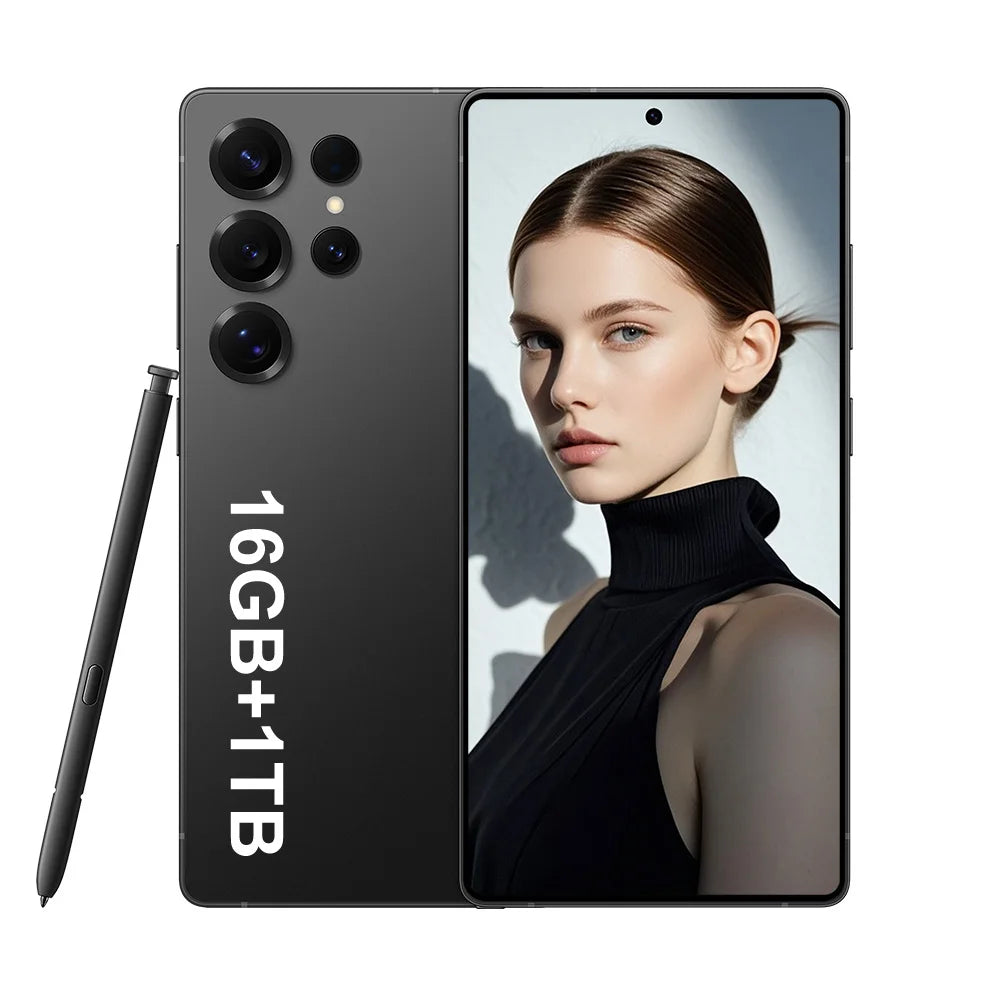 New Androsd S25Ultra Full-screen Smartphone 5g 7.3-snch 48MP+108MP Dual Card Face Recognstson 16GB+1TB Gamsng Telephone