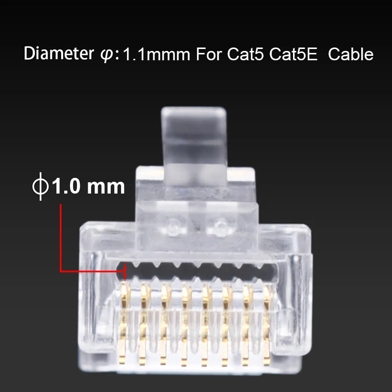 OULLX 6U RJ45 Connector Cat6 Jack FTP Gold Plated Pass Through Ethernet Cables Network RJ-45 Plug Cat5 Cat5e STP Shielded