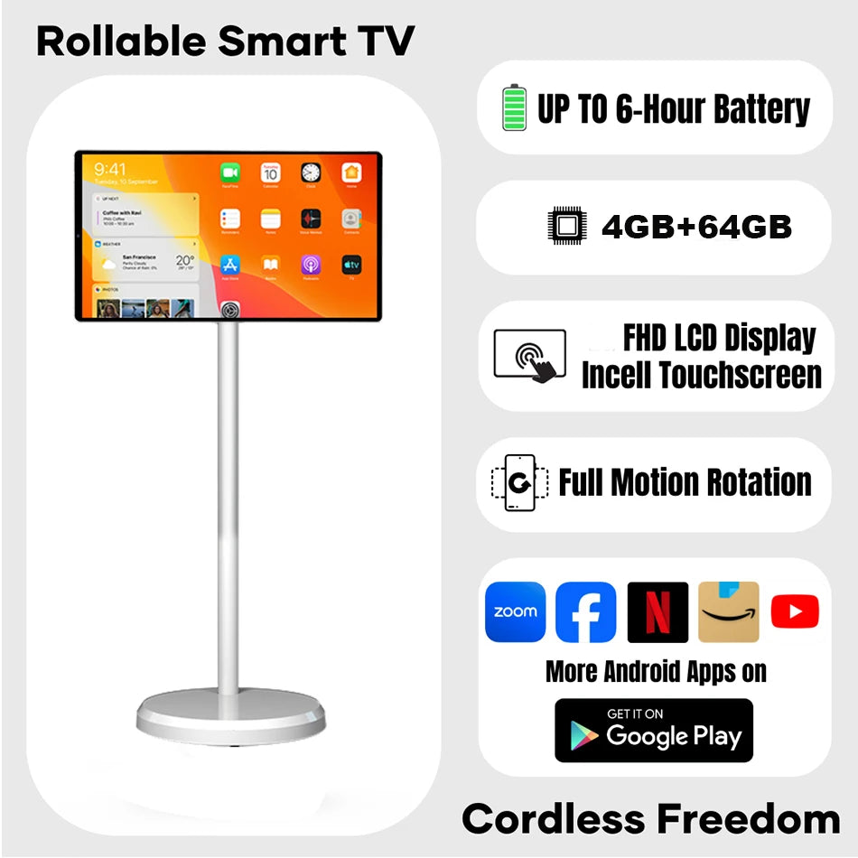 Factory 21.5 Inch Lcd Tv 128gb 6000mah Smart Touch Screen Tv 21.5" Tv Display Mobile Portable Smart Television on Wheels