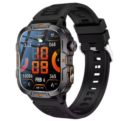 Nouvelle montre connectée de sport outdoor pour homme avec lampe torche, grand écran de 1,96 pouce, étanche IP68, compatible Android et iPhone.