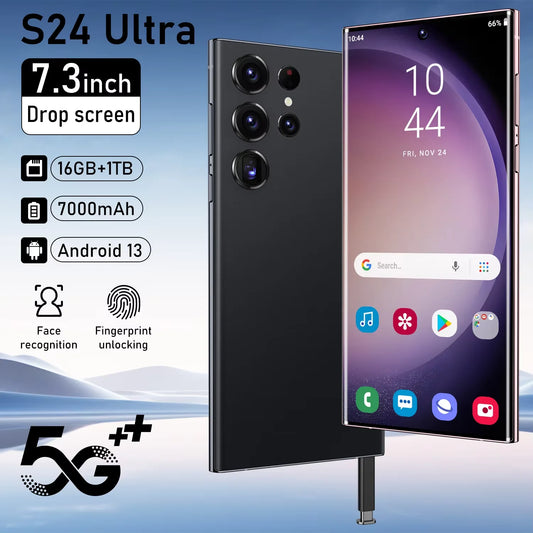 Smartphone 5G S24 Ultra, téléphone Android 7,3 pouces débloqué, 16 Go + 1 To, compatible 4G et 5G, très populaire