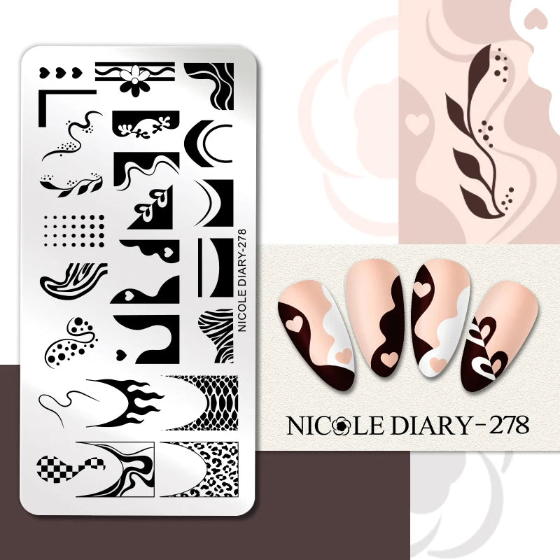 NICOLE DIARY Rose Flower Nail Stamping Plates Image Template Valentine's day Love Heart Printing Stencil Nail Art Manicure Tools