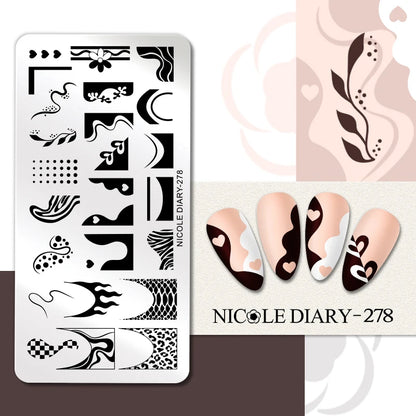 NICOLE DIARY Rose Flower Nail Stamping Plates Image Template Valentine's day Love Heart Printing Stencil Nail Art Manicure Tools
