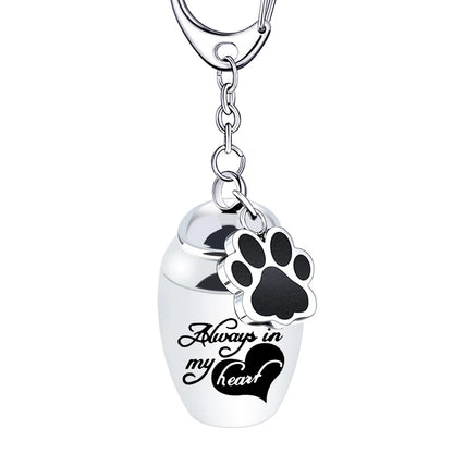 Silver Waterproof Cremation Pet Urns Keychain Cylinder Cat Dog Urn for Pet Ashes Cremation Keepsake Memorial Ashes Jewelry Pend