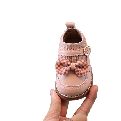 New Cute Girl Lattice Bowknot Baby Princess Shoes Casual Anti slip Outdoor Preschool Children's Soft Sole First Walking Shoe