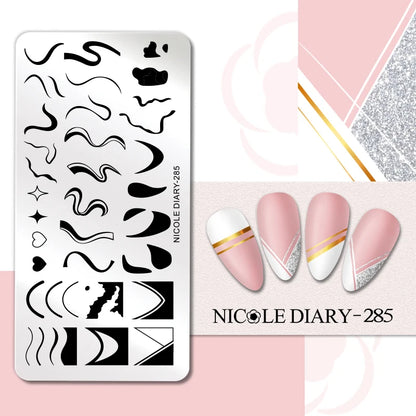 NICOLE DIARY Rose Flower Nail Stamping Plates Image Template Valentine's day Love Heart Printing Stencil Nail Art Manicure Tools