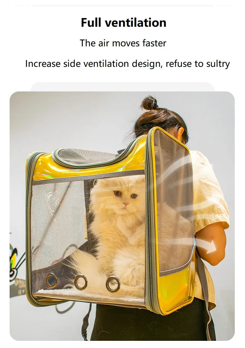 Pet Cat Carrier Backpack Breathable Travel Outdoor Shoulder Bag For Small Dogs Portable Transparent Carrying Pet Supplies Laser