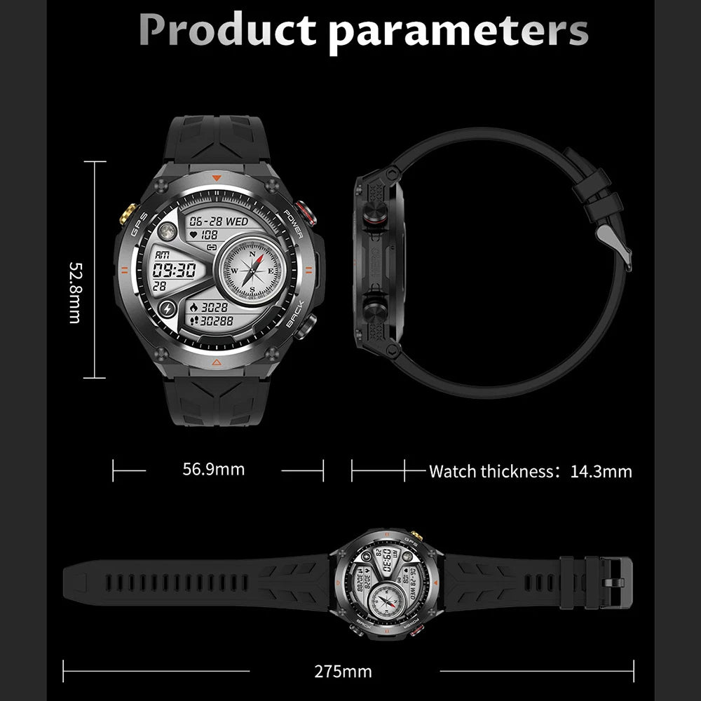 Montre connectée SENBONO GPS pour homme, écran HD 1,45'', GPS intégré, altimètre, baromètre, boussole, commande vocale IA, compatible Android et iPhone