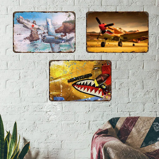 Vintage Tin Sign Flying Artwork Plane Metal Sign Bedroom Living Room Bar Club Pub Man Cave Wall Decor UV Printing Metal Poster
