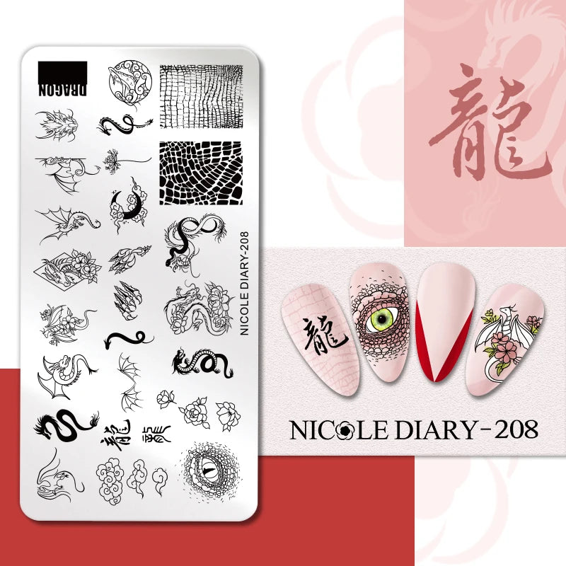 NICOLE DIARY Rose Flower Nail Stamping Plates Image Template Valentine's day Love Heart Printing Stencil Nail Art Manicure Tools