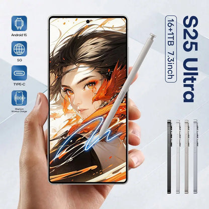 New Androsd S25Ultra Full-screen Smartphone 5g 7.3-snch 48MP+108MP Dual Card Face Recognstson 16GB+1TB Gamsng Telephone