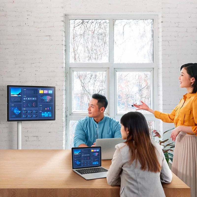 21.5 Inch White Indoor Android LED TV Smart Screen with Battery on Wheels Floor Standing Tablet Television