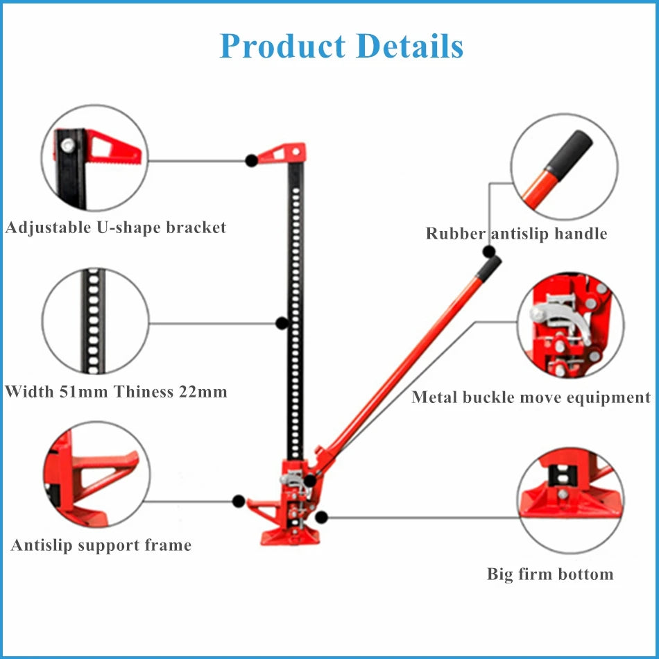 1 Pack 3-ton Steel Hi Lift Jack Load Capacity 33" 48" Farm Lift Jack for SUV Offraod Rescue Red All Cast Jack Univeral