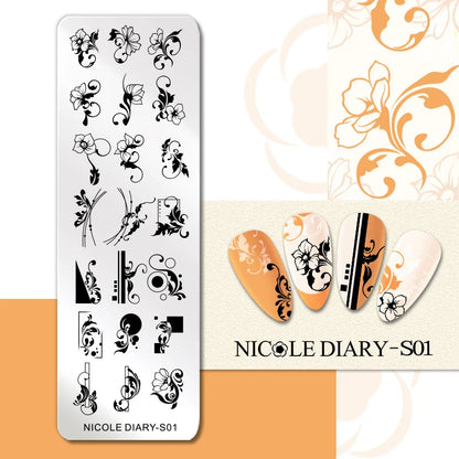 NICOLE DIARY Rose Flower Nail Stamping Plates Image Template Valentine's day Love Heart Printing Stencil Nail Art Manicure Tools
