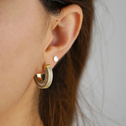 Promotion Rectangle Cubic Zirconia Turquoise Stone Luxury European Women Geometric Cz Hoop Earring