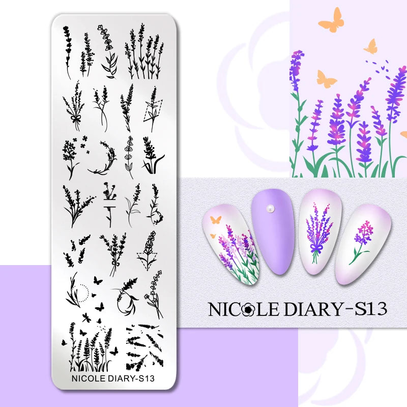 NICOLE DIARY Rose Flower Nail Stamping Plates Image Template Valentine's day Love Heart Printing Stencil Nail Art Manicure Tools