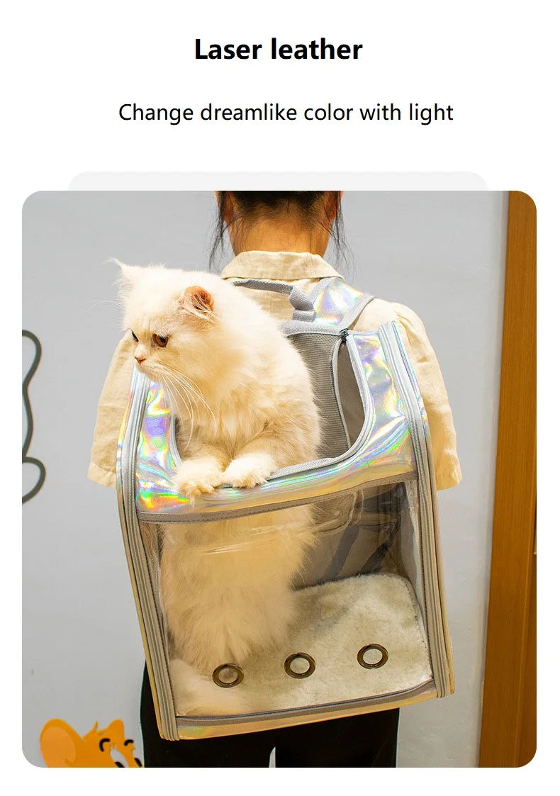 Pet Cat Carrier Backpack Breathable Travel Outdoor Shoulder Bag For Small Dogs Portable Transparent Carrying Pet Supplies Laser