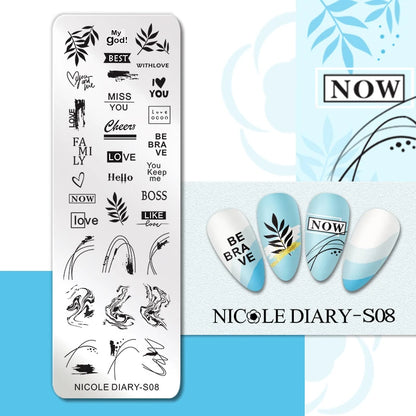 NICOLE DIARY Rose Flower Nail Stamping Plates Image Template Valentine's day Love Heart Printing Stencil Nail Art Manicure Tools