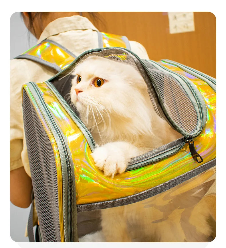 Pet Cat Carrier Backpack Breathable Travel Outdoor Shoulder Bag For Small Dogs Portable Transparent Carrying Pet Supplies Laser