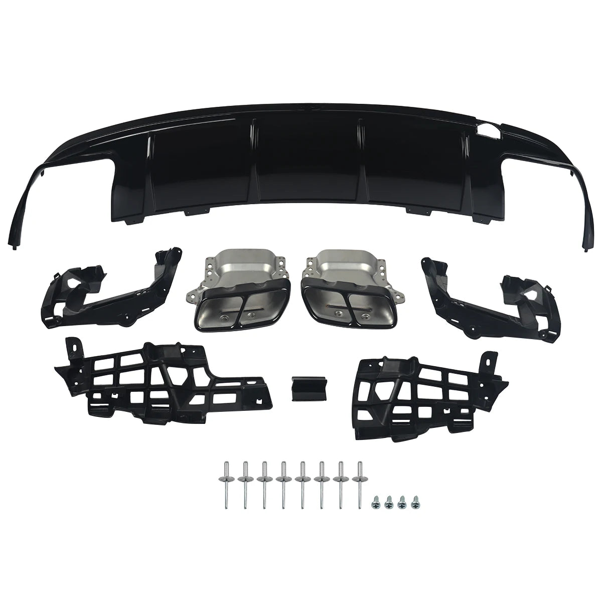 MagicKit For Mercedes Benz  AMG W117 C117 X117 Rear Diffuser With Exhaust Tailpipes CLA260 CLA45 Rear Bumper Lip Gloss Black