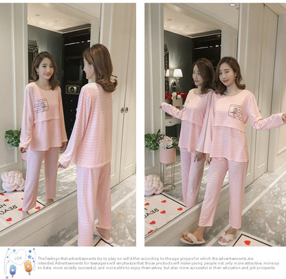 Women Nursing Pyjamas Homewear Spring Autumn Maternity Pajamas Set Cute Breastfeeding Clothes Long-sleeved Pregnancy Sleepwear