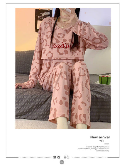 Women Nursing Pyjamas Homewear Spring Autumn Maternity Pajamas Set Cute Breastfeeding Clothes Long-sleeved Pregnancy Sleepwear