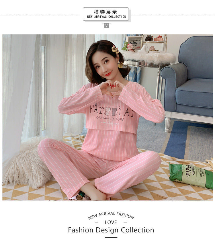 Women Nursing Pyjamas Homewear Spring Autumn Maternity Pajamas Set Cute Breastfeeding Clothes Long-sleeved Pregnancy Sleepwear