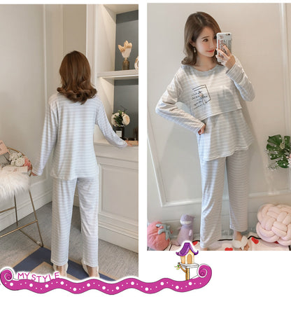 Women Nursing Pyjamas Homewear Spring Autumn Maternity Pajamas Set Cute Breastfeeding Clothes Long-sleeved Pregnancy Sleepwear