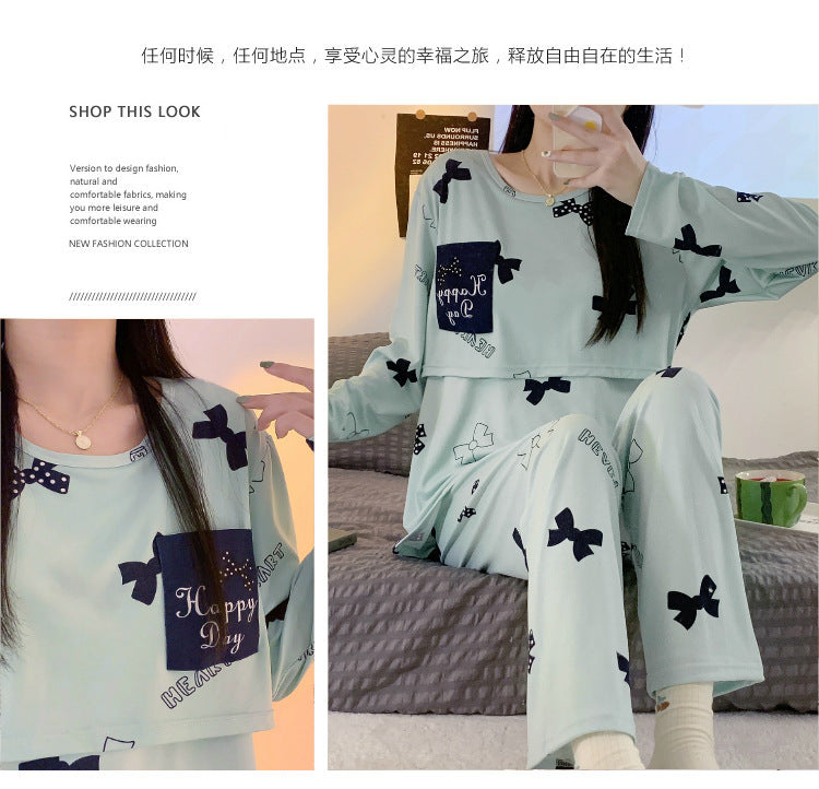 Women Nursing Pyjamas Homewear Spring Autumn Maternity Pajamas Set Cute Breastfeeding Clothes Long-sleeved Pregnancy Sleepwear