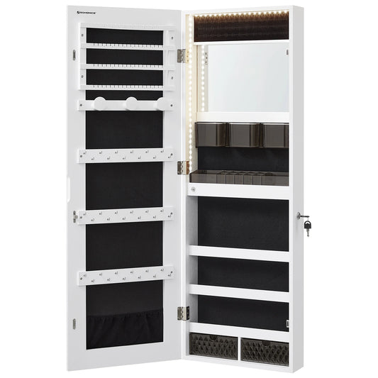 SONGMICS Jewelry Cabinet with LED Lighting, Mirror Cabinet, jewelry Organizer Wall Cabinet with Full-length Mirror
