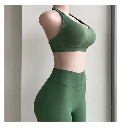 2 Pieces Yoga Gym Set Women Seamless Strappy Yoga Bra High Waist Workout Scrunch Shorts Sports Set Fitness Clothes Sportswear