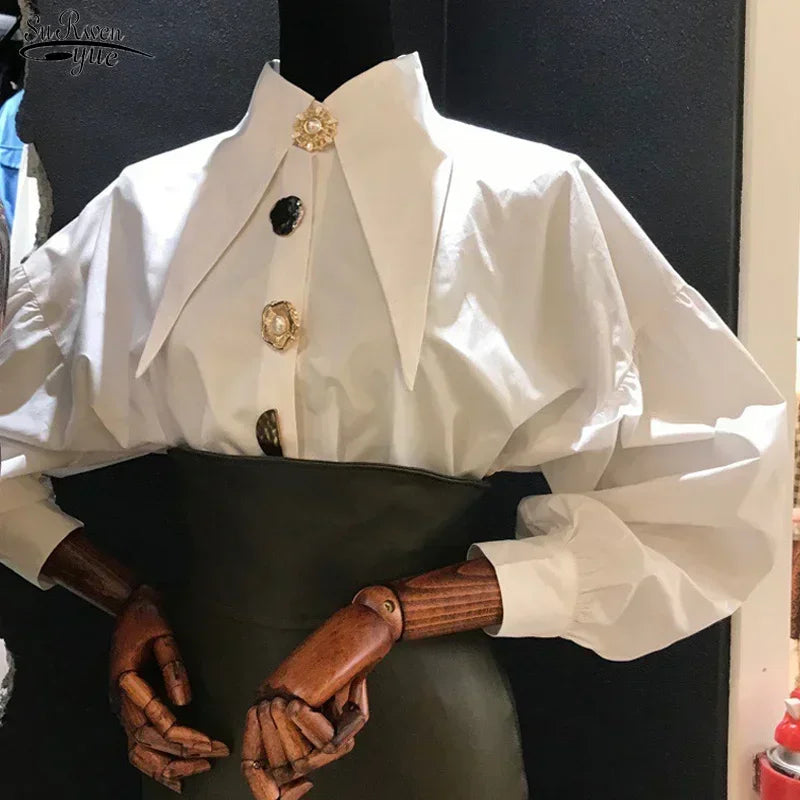 2025 Autumn Long Sleeve Women Shirt Fashion Spring Lanter Sleeve Blouses Office Lady Elegant Tops Casual Loose Clothing