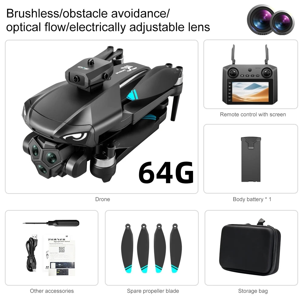 Drones with HD Three Cameras M33 360°Obstacle Avoidance Zoom Screen RC WIFI 20Min ESC  Brushless FPV Drone Toys