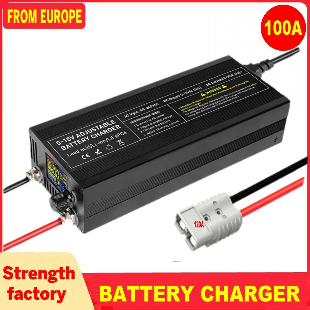 0-100V25A Lifepo4 Charger 24V48V64V72V Fast Charger Lithium Battery Charger 14.6V 100A 60A Battery Adapter Adjustable voltage
