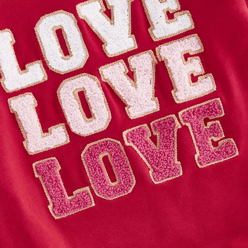 Newborn Baby Girl Boy Sweatshirt Romper Autumn Spring Letter Embroidered Long Sleeve Round Neck Jumpsuits for Valentine's Day