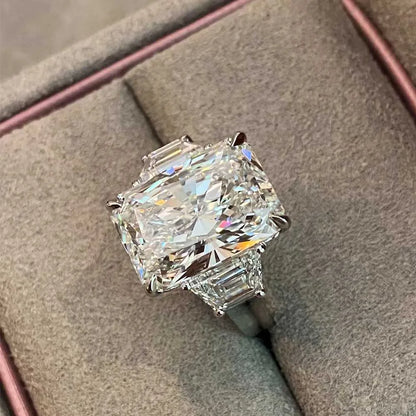 Bagues de luxe BXINY en argent 925 (S925) serties de trois diamants taille glace, sertis de moissanite taille radiant/émeraude 10 carats. Bijoux pour femmes et hommes.