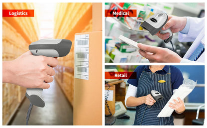 Scanner de codes-barres 2D filaire NETUM L8BL-W et lecteur de codes-barres QR sans fil Bluetooth L8BL-B : détection automatique PDF417 pour la lecture de codes-barres en point de vente.