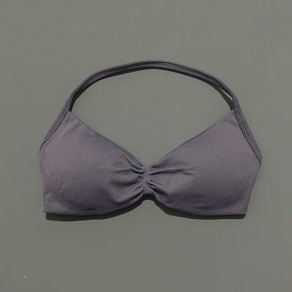 HISTELLO Strappy Bra Gym Top Women High Support Thin Strap Halter Sports Seamless Bras Scrunch Push-up Workout Yoga Tank Tops