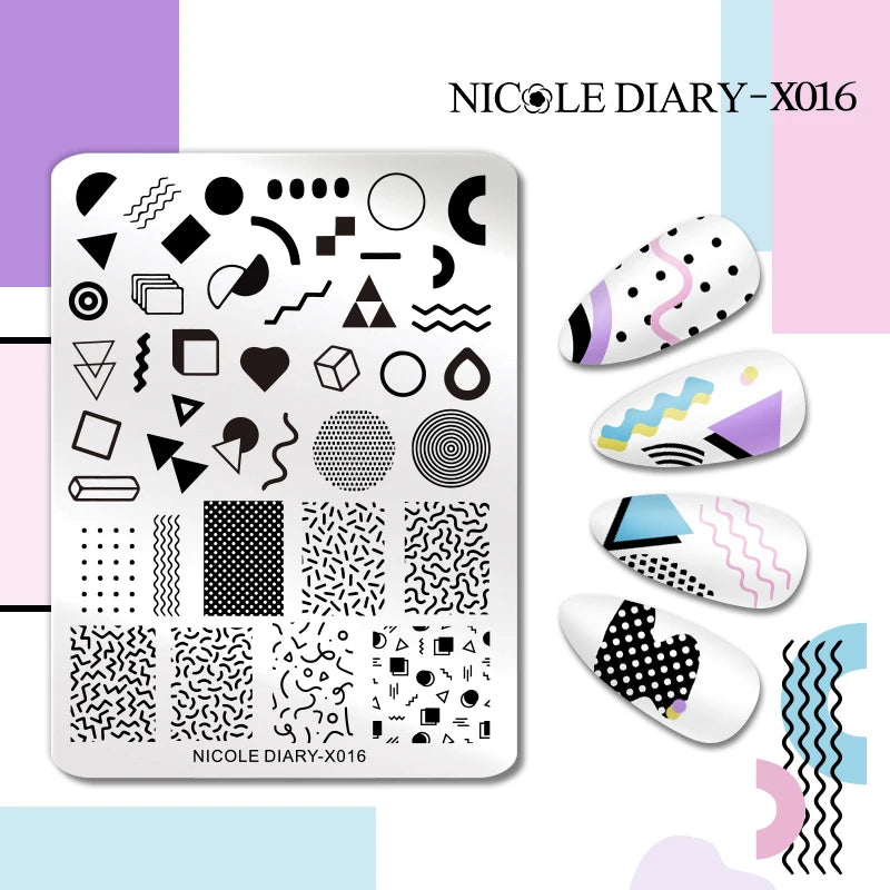 NICOLE DIARY Rose Flower Nail Stamping Plates Image Template Valentine's day Love Heart Printing Stencil Nail Art Manicure Tools